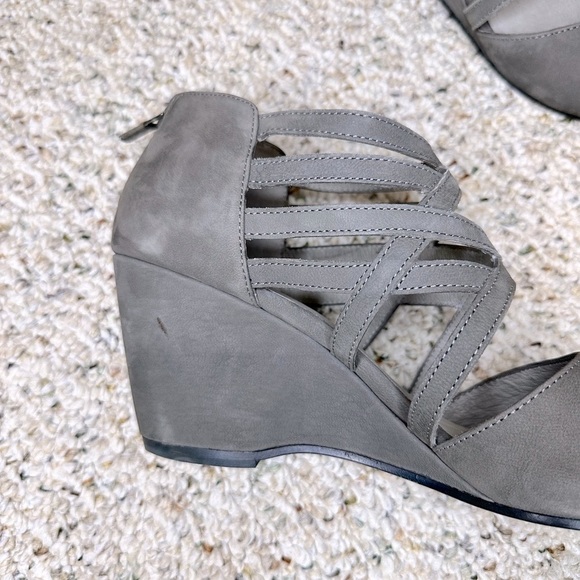 Eileen Fisher Vero Cuoio Caged Suede Wedge Sandals Womens 9 Gray Heel Zip Up - Picture 9 of 10
